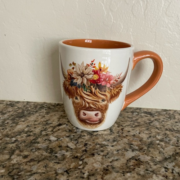 Highland Cow Floral Crown Coffee Mug Farmhouse Decor Tea Cup - Picture 1 of 3